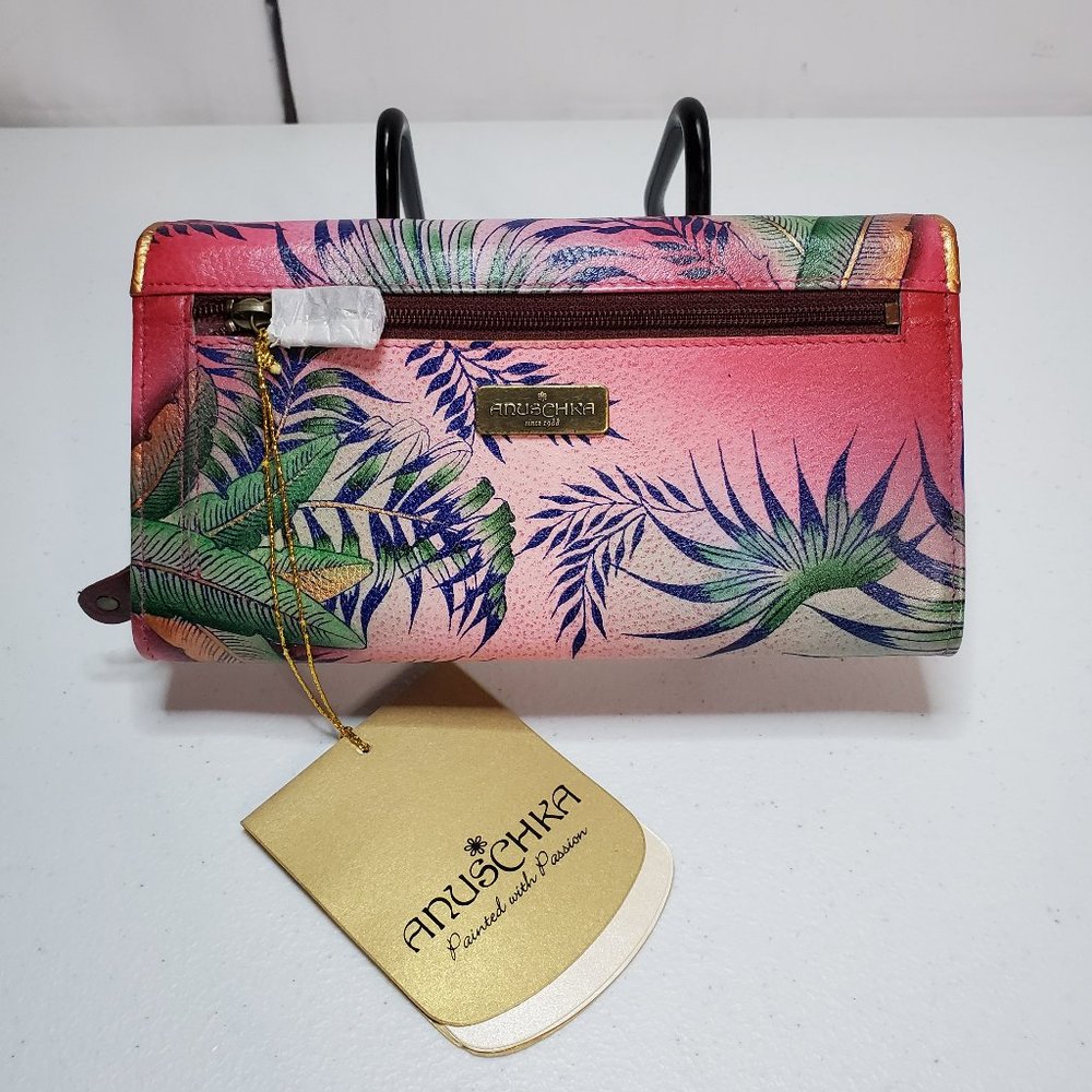 *SOLD* Anuschka Tropical Paradise Accordion Flap RFID Leather Bifold Wallet - Picture 3 of 9